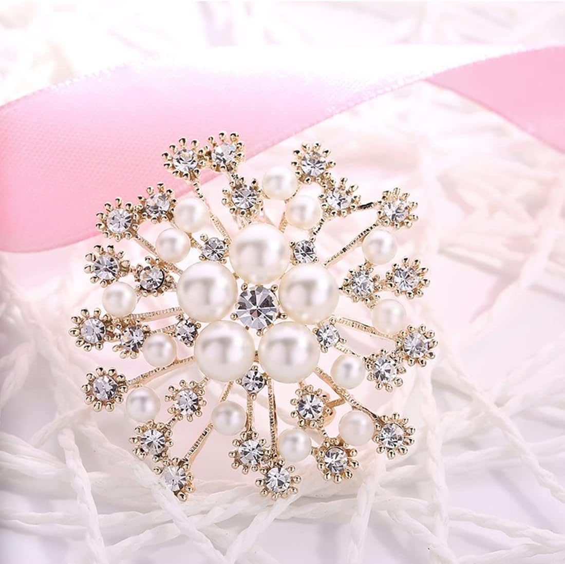 Zibuyu Brooch for Women featuring 2.36 in Rhinestone Pearl Snowflake Design | Elegant Gift