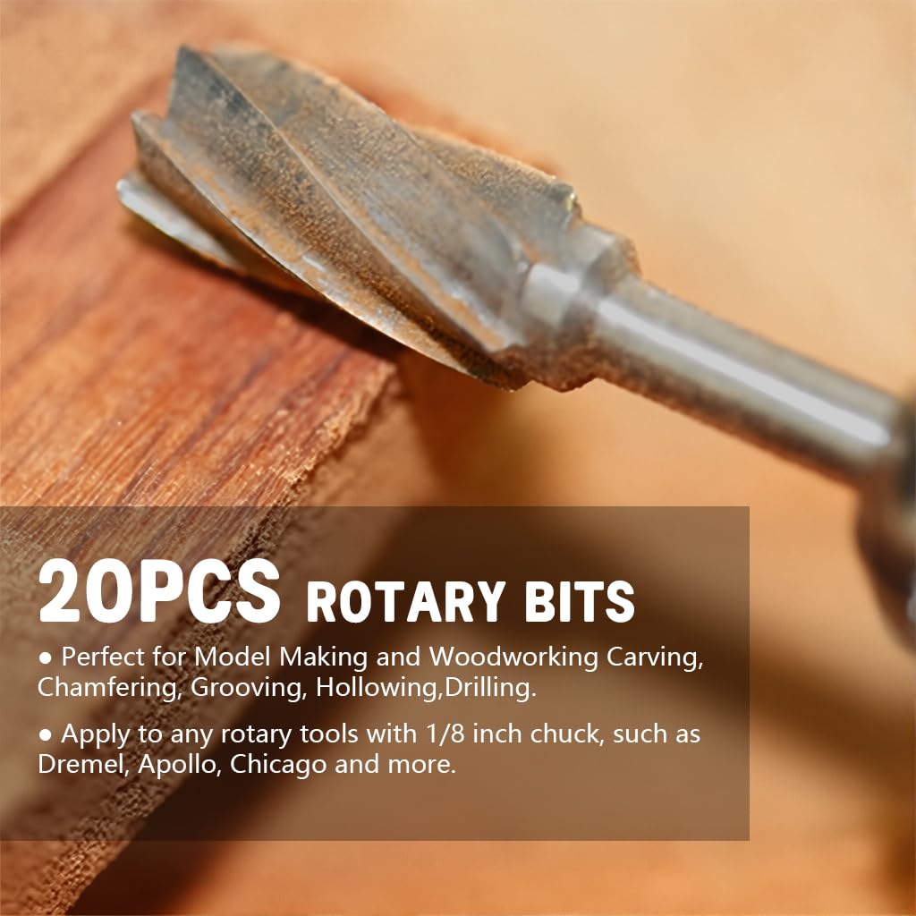 Serplex Router Bits Set for DIY Woodworking with 20pcs 1/8 in Shank Titanium Coating | Fits Most Rotary Tools
