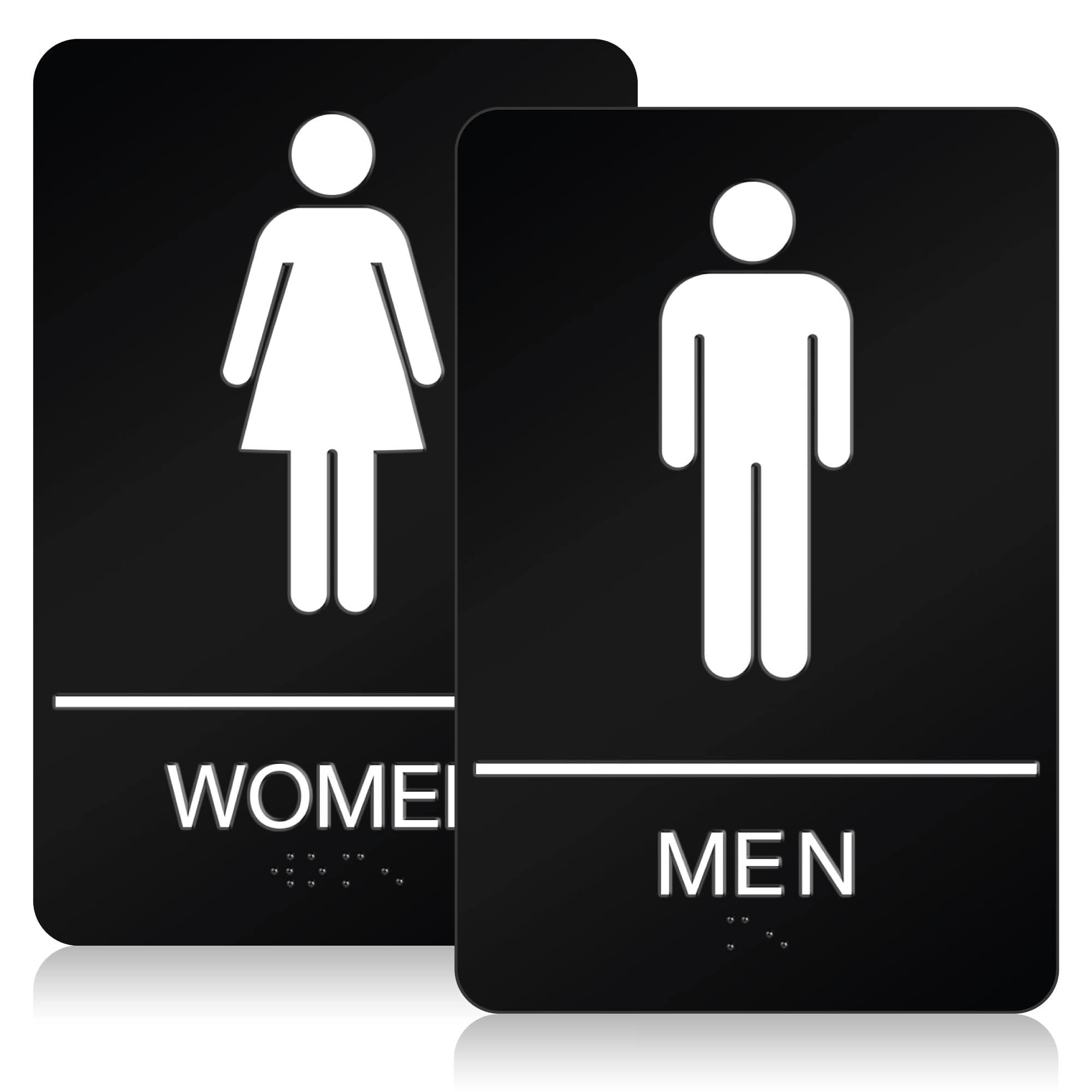 OFIFO® Restroom Signs - ADA Compliant Braille Bathroom Signs for Business with Double Sided 3M Strong Tape - ABS Plastic 6 x 4 for Offices and Restaurants-Black