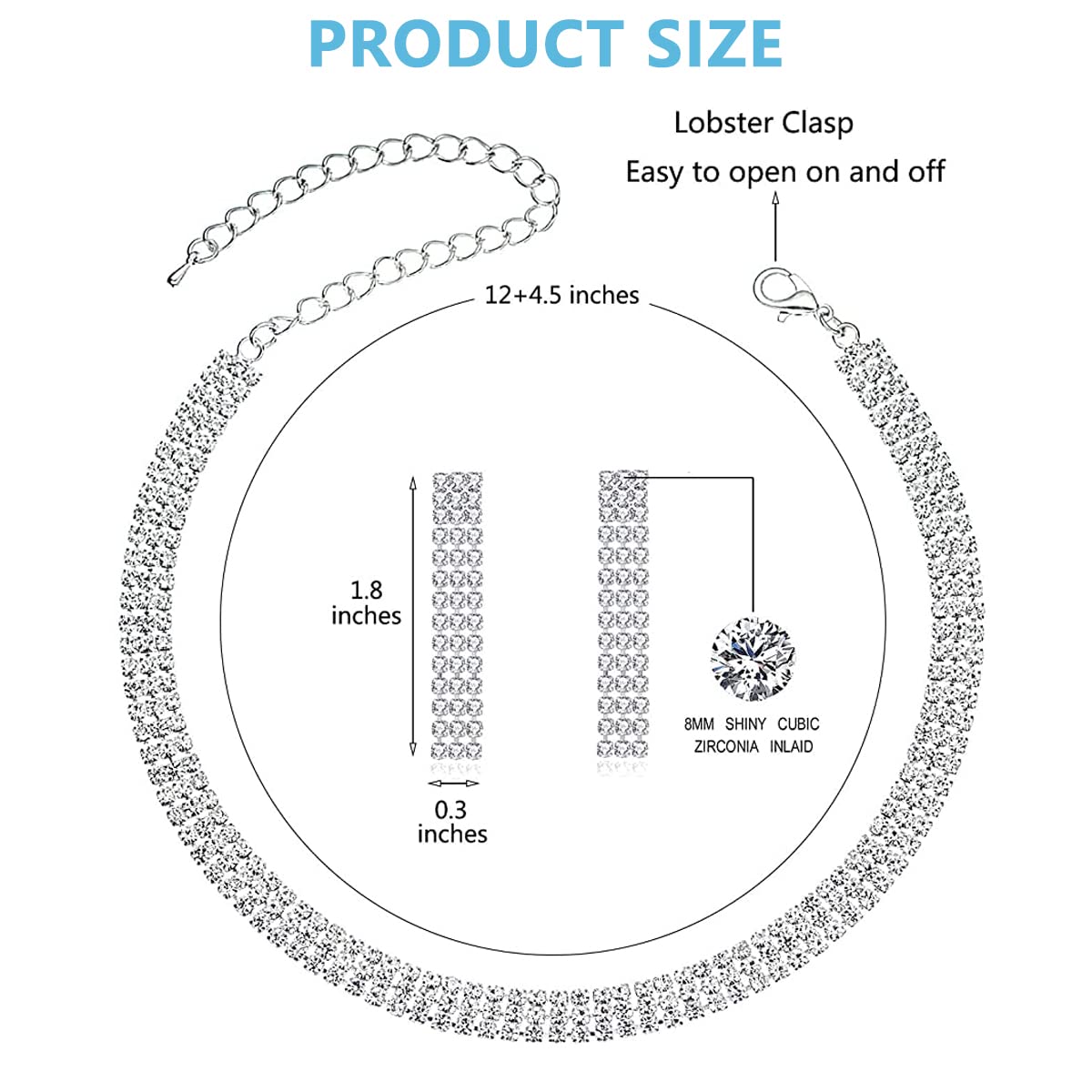 SANNIDHI Necklace Jewellery Set for Women with 12''+4.5'' Choker and Rhinestone Earrings | Adjustable Bracelet Gift Set