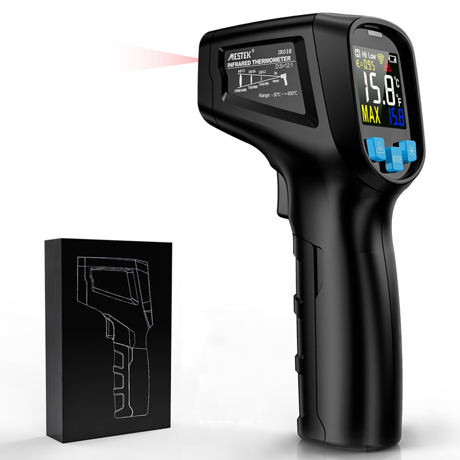 Serplex Handheld Infrared Thermometer, Non-Contact Digital Laser Temperature Gun 57¡ãF ~1022¡ãF (-50¡ãC ~ 550¡ãC) with Battery & Color LCD Display for Household Industrial Use, for Cooking, Pizza Oven