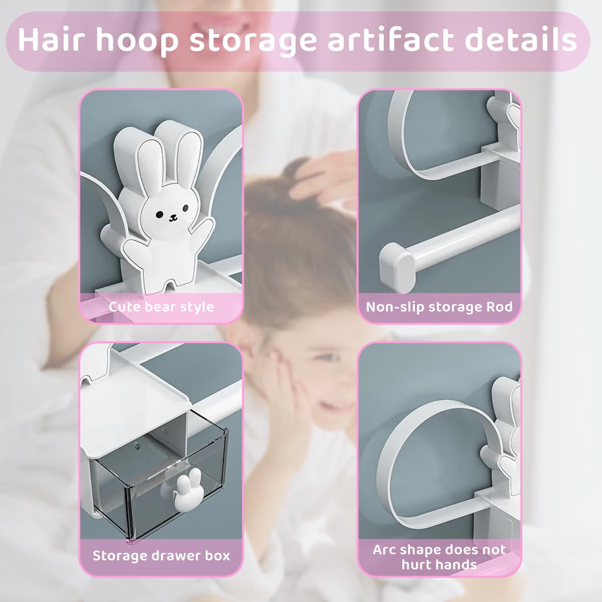 HASTHIP Headband Holder Organizer for Girls with Double Layer Design and Drawer | Cute Bunny Décor