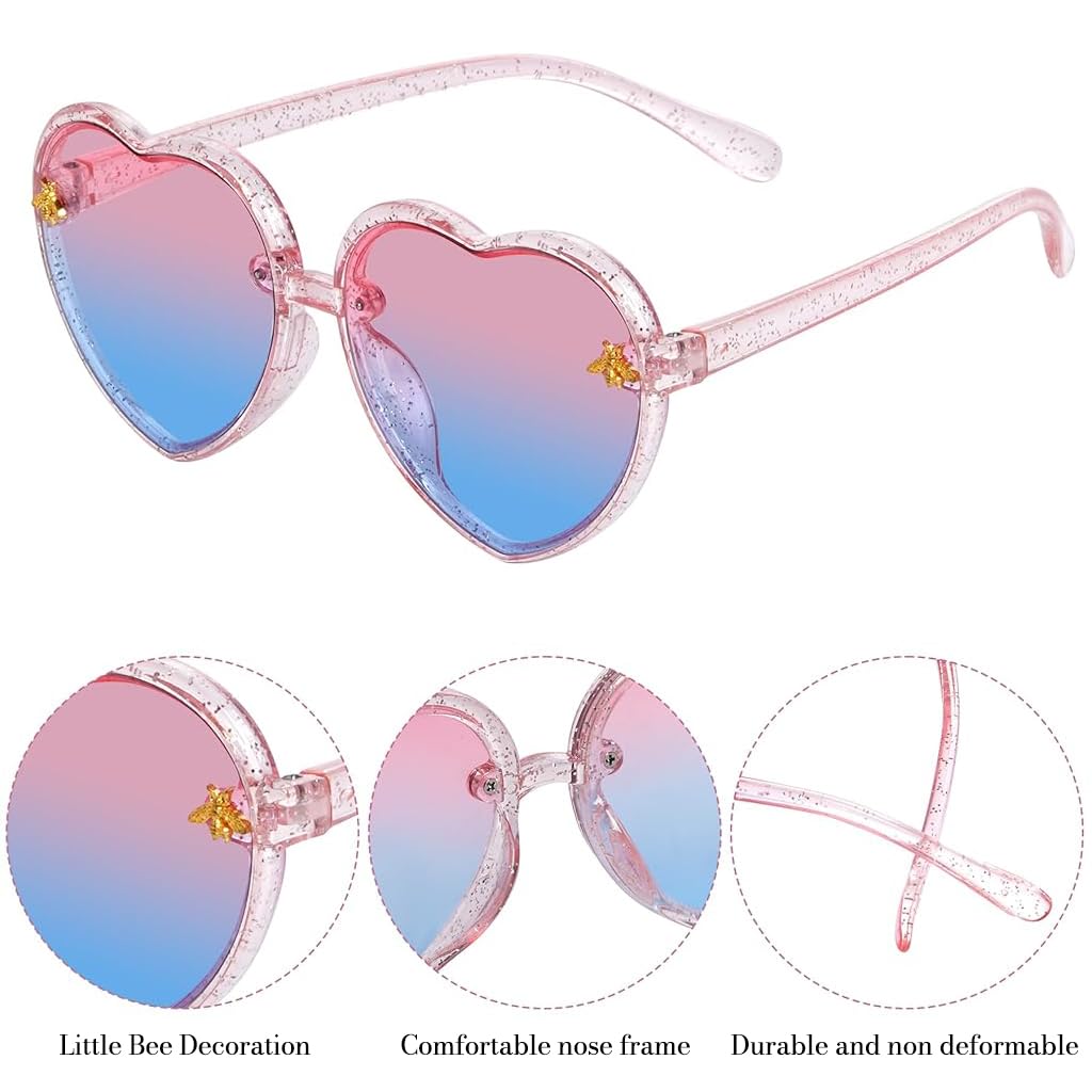 HASTHIP Kids Sunglasses for Girls 3Pcs with Heart Frames and UV380 Protection | Beach Wear