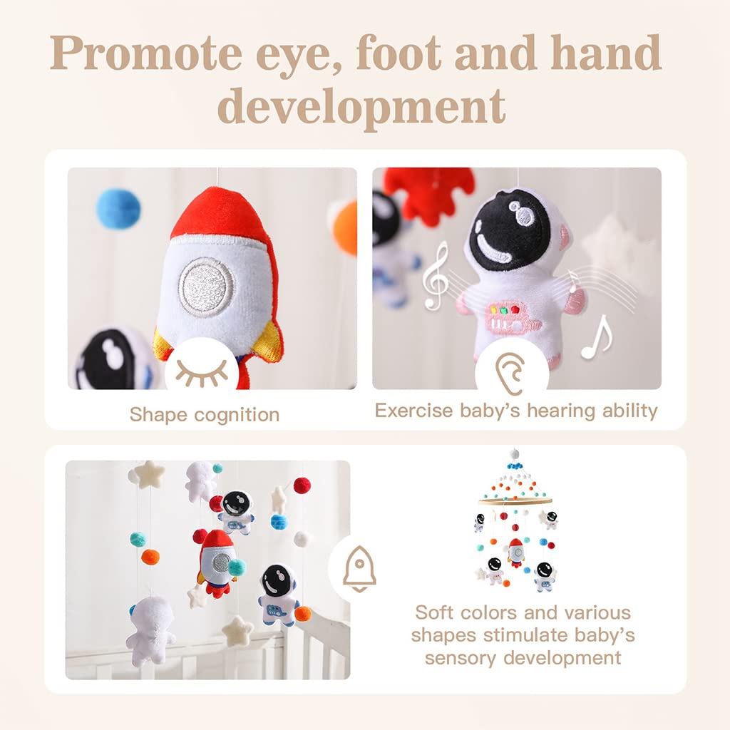 PATPAT Hanging Toys for Babies with Rotatable Spaceman Mobile and Soft Wooden Frame | Fun Crib Toy for Newborns