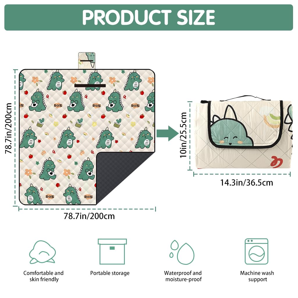 Proberos® Waterproof Picnic Mat, 200 x 200cm Family Size Cartoon Blanket Portable Picnic Mat Multi Layer, Thicken Oxford Cloth Park Mat for Travel, Camping, Hiking, Park Grass, Beach