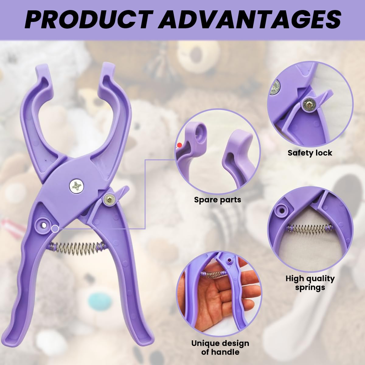 HASTHIP Safety Eyes Installation Tool for Crochet with 8.47 in Ergonomic Pliers | Purple