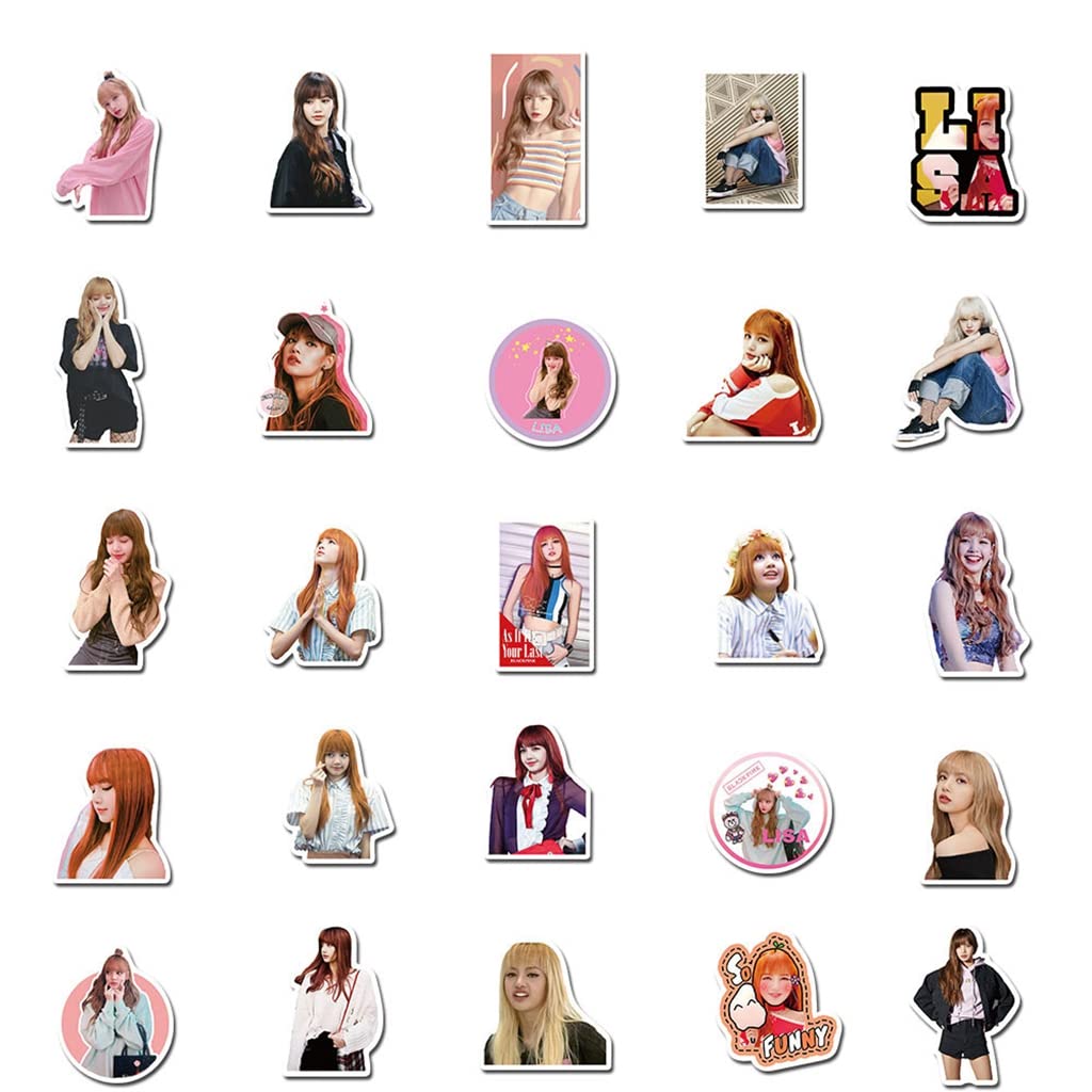 HASTHIP 50 Sheet BLACKPINK Member Lisa Sticker Phone Case Sticker Decorative Stickers for Sketchbook, Laptop, Guitar Sticker, DIY Wall Decoration Sticker