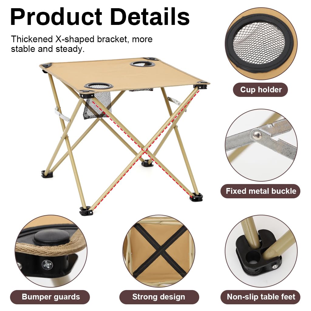 Proberos® Folding Camping Table Bench Table Waterproof Oxford Cloth Table with Built in 2 Cup Holders Lighweight Portable Table 18.8'' Folding Table for Camping, Beach, Balcony, Picnic