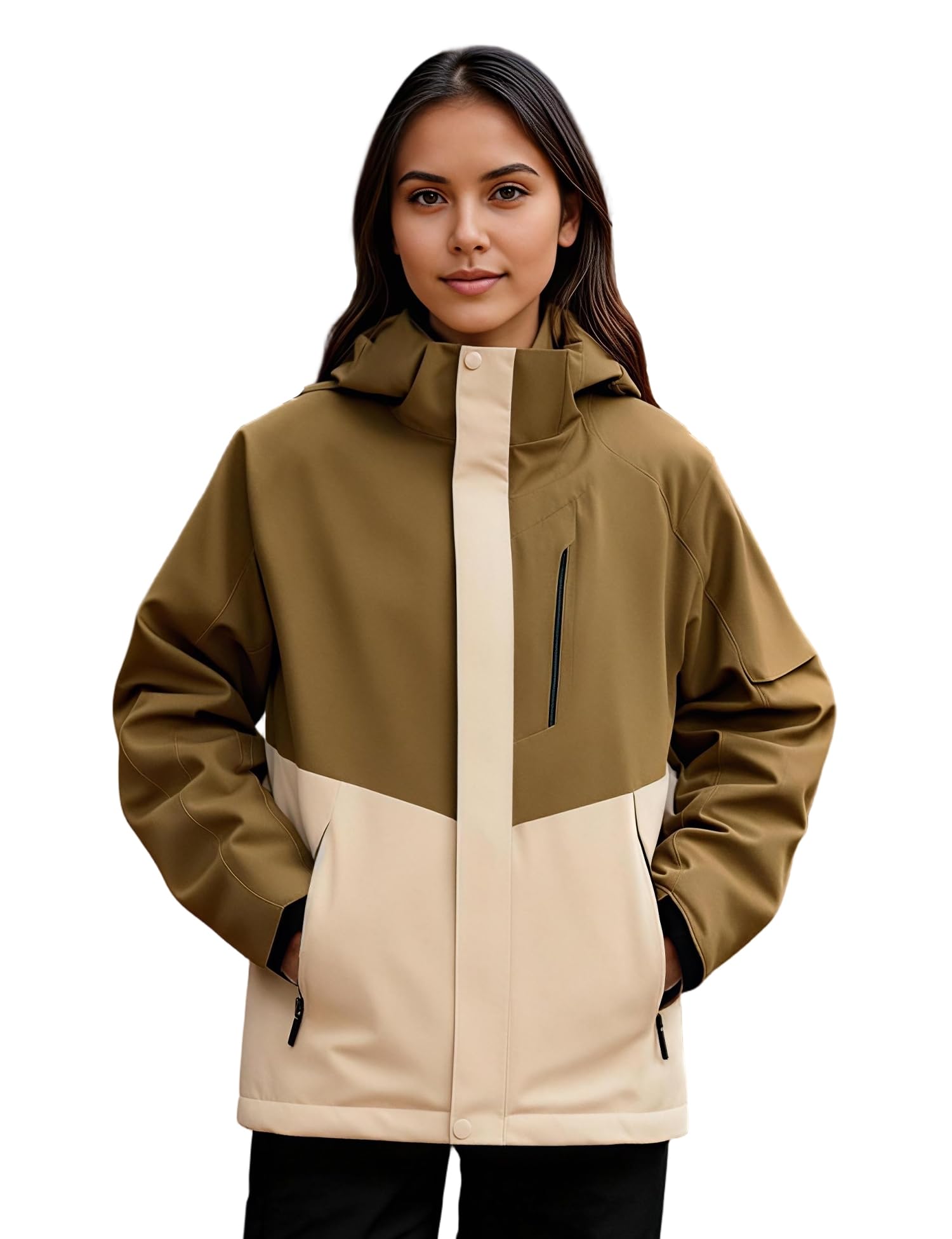 Venzina Women's Water Repellent Jacket for Hiking and Daily Commute with Reflective Sleeves | Lightweight Breathable Windbreaker Brown S