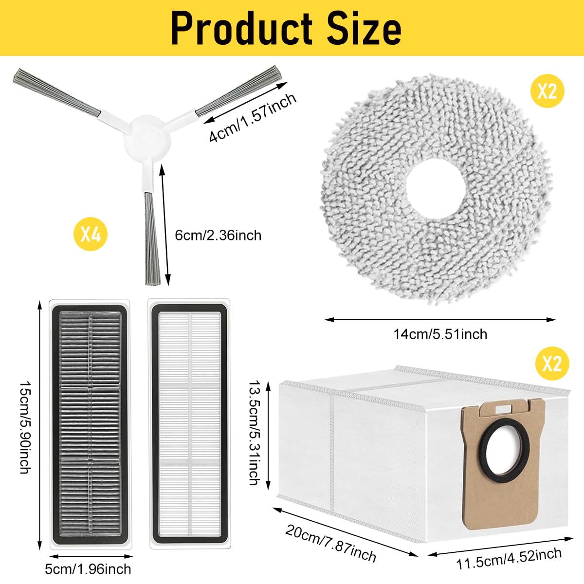 HASTHIP Drea-me Vacuum Cleaner Accessories for Drea-me L10s Ultra/L10 Ultra Robot Vacuum Cleaners Replacement Accessories with 4 Side Brushes, Activated Carbon Filtration Net, Mops, Dust Bags
