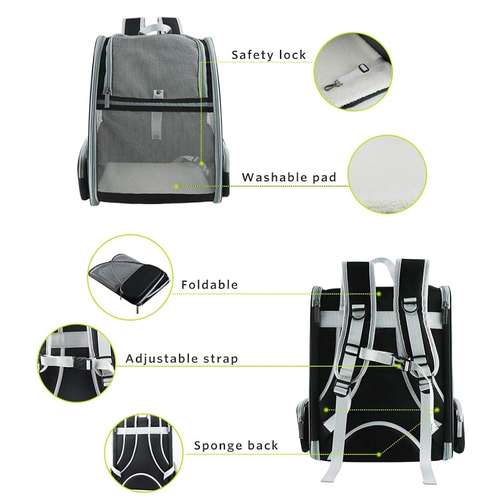 Qpets® Breathable Design Cat Bag Carrier Backpack for Hot Weather Expandable Dogs Cage Pet Travel Case for Small Pets Grey 2PCS