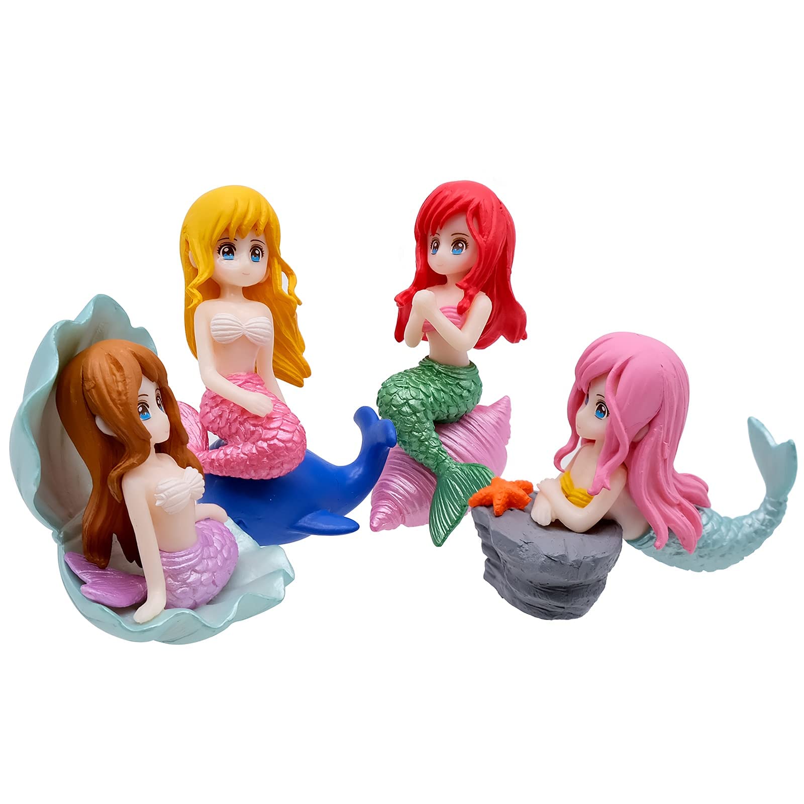 PATPAT Plastic Cake Toppers for Miniature Mermaid Garden featuring 4 Styles and Multi Colour | 2.6x2in Figurines