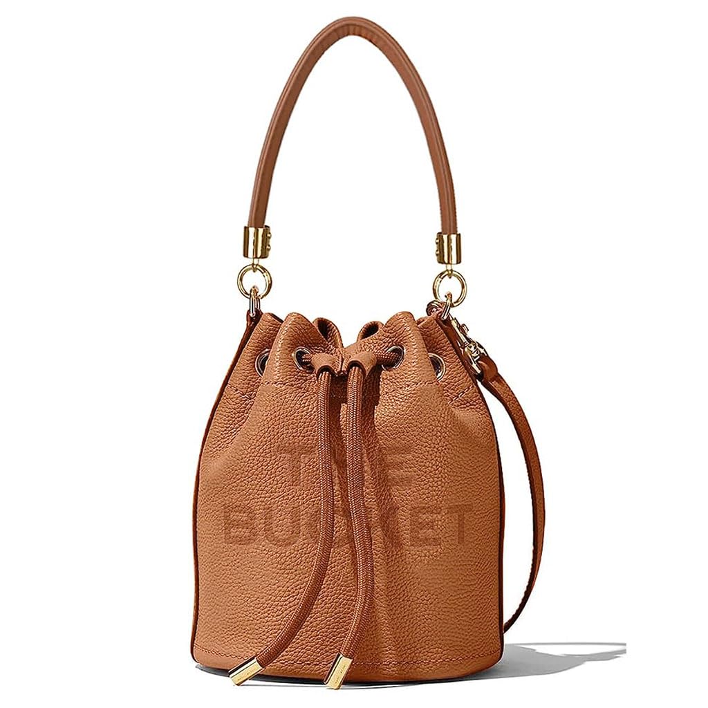 PALAY Bucket Bag for Women featuring 18×18×20cm size with detachable 120cm strap | Brown PU crossbody handbag