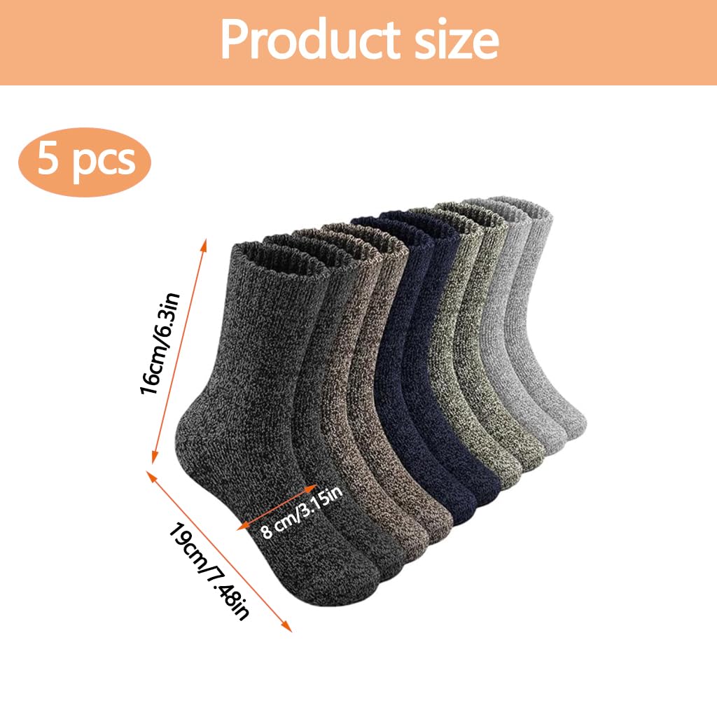 Zibuyu Mens Merino Wool Thermal Hiking Socks 5 Pairs with Cushion for Winter Use