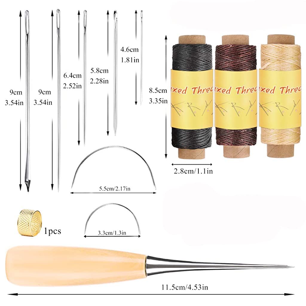 HASTHIP Leather Sewing Repair Kit 12 pcs for Sofas and Shoes with Wooden Awl & 7 Needles | DIY Stitching Tools