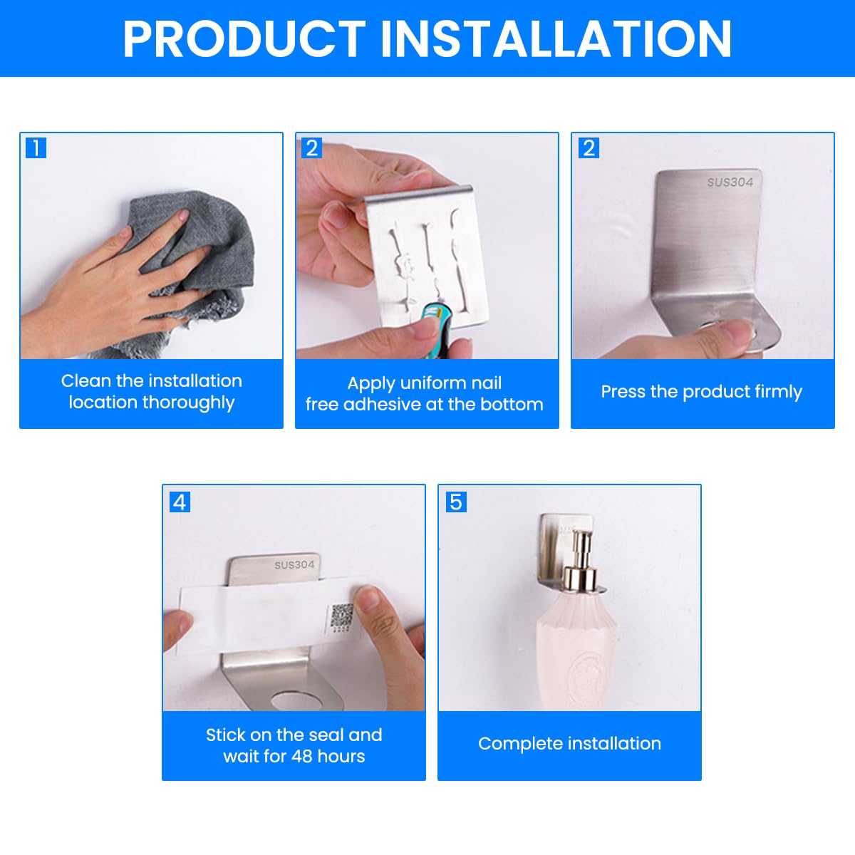 Supvox Wall Mount Holder for 27mm Pump Bottles with Adhesive Backing and Stainless Steel | Space-Saving Rack for Kitchen and Bathroom