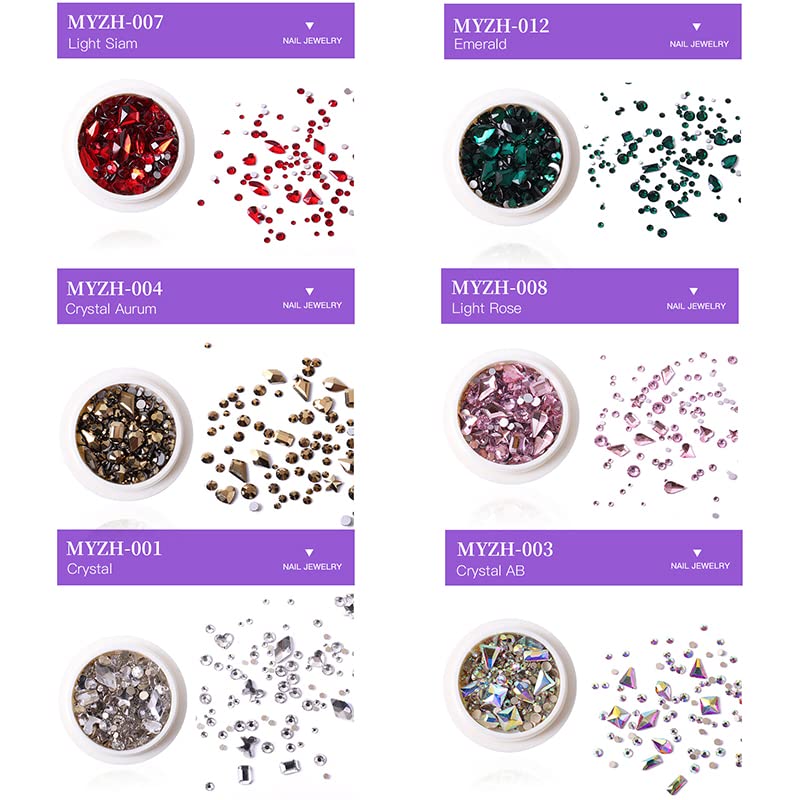 MAYCREATE Nail Art Rhinestones Kit for DIY Nails with 6 Boxes Crystals and Beads | Multi Shape Gems
