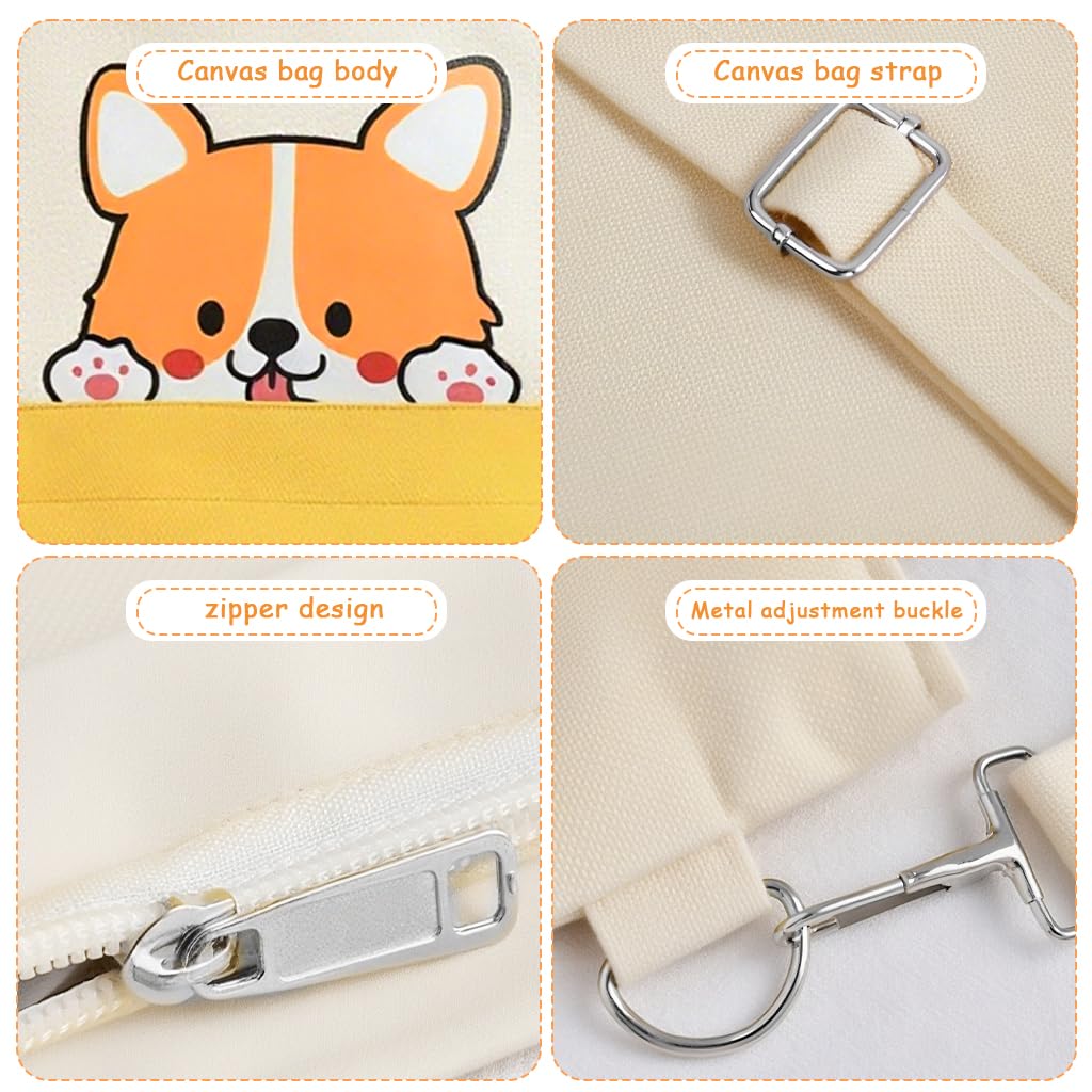 Zibuyu Canvas Crossbody Tote Bag for Women with Adjustable Detachable Strap 36x33cm | White Akita Dog Print Shoulder Purse
