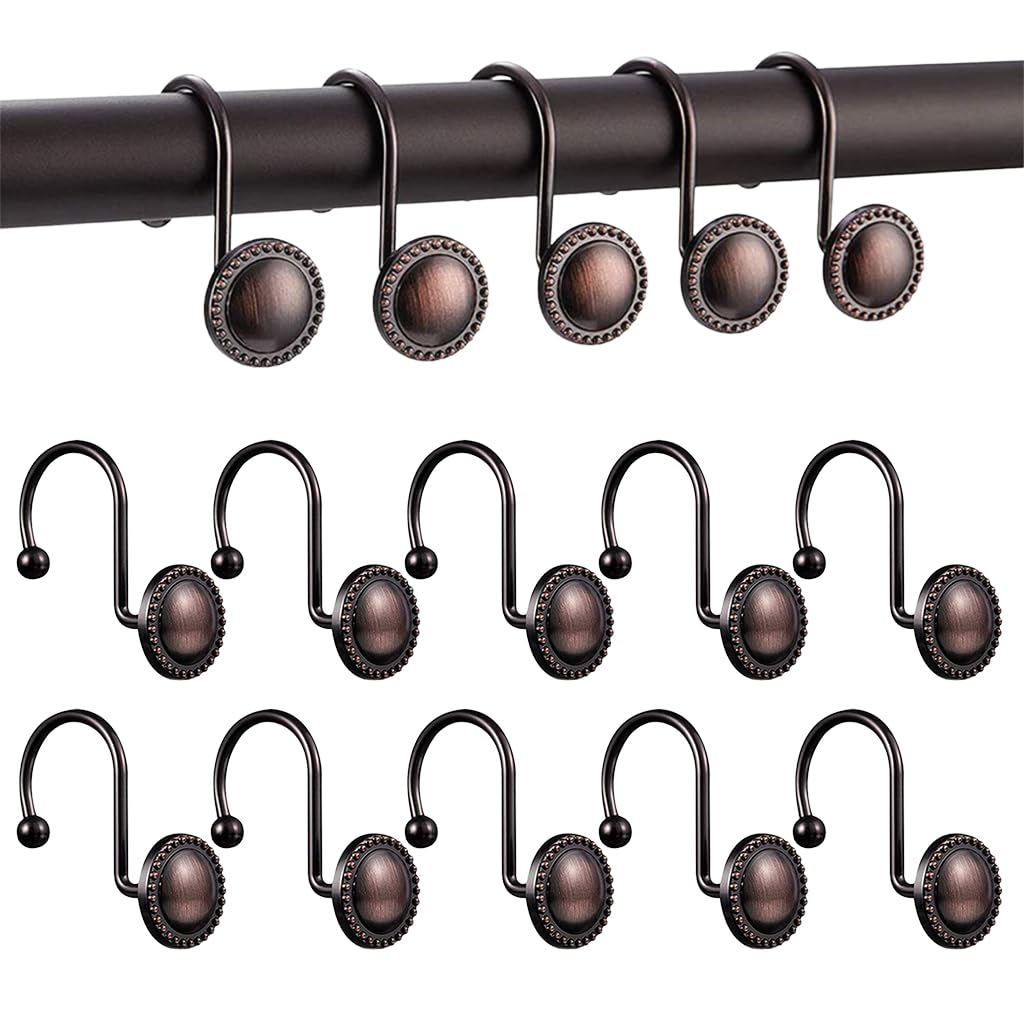 HASTHIP® 12Pcs Metal Shower Curtain Hooks Home Decor Shower Curtain Hooks Vintage Brown Minimalism Shower Curtain Hooks Rust Resistant Zinc Alloy  Bathroom Decorative Shower Curtain Hooks