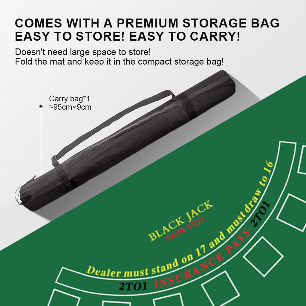 PATPAT Blackjack Poker Table Mat for Home Play with 7 Betting Boxes 70.8x35.4 in Green | Anti Slip Rubber Base