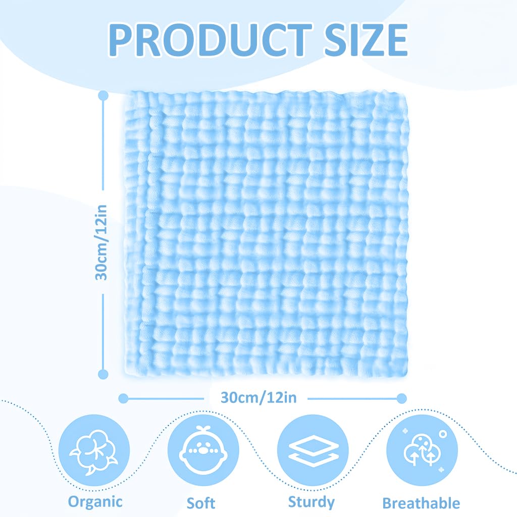 Zibuyu Baby Washcloths for Sensitive Skin featuring 12x12 in Cotton Mesh Towels | 5 Pcs
