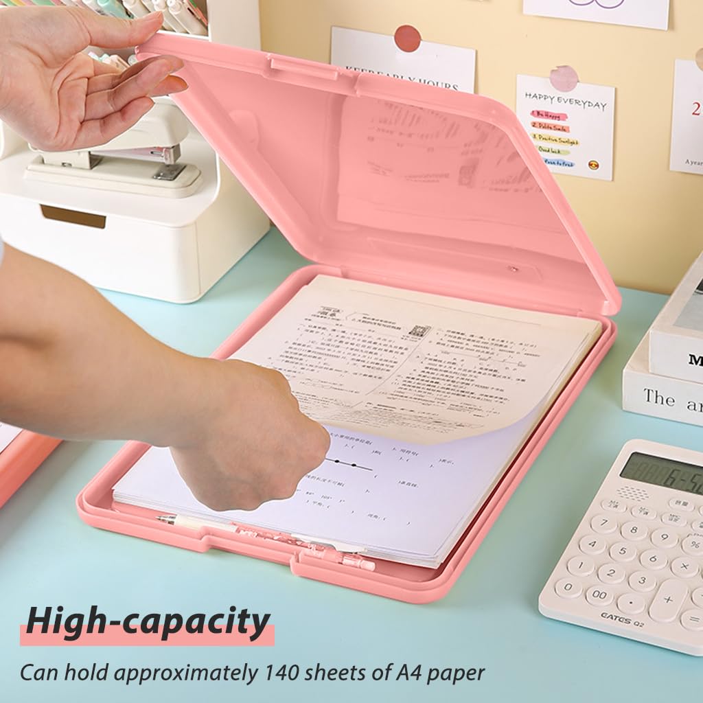 ZIBUYU A4 Clipboard with Storage for Documents featuring Snap Buckle Closure and PP Case | Pink