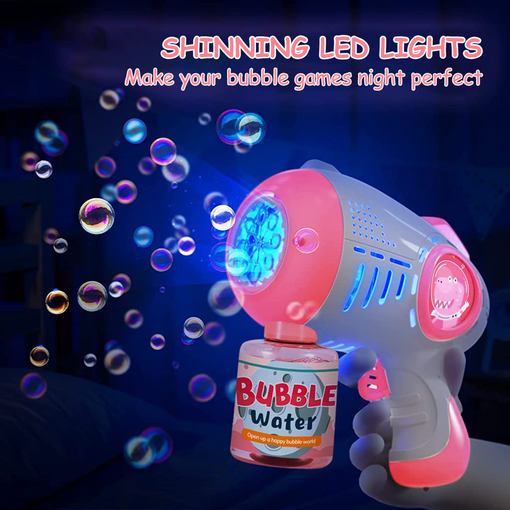 PATPAT Bubble Gun for Kids with 8 Nozzle LED Bubble Maker and 1 Bottle Solution | Pink Toy