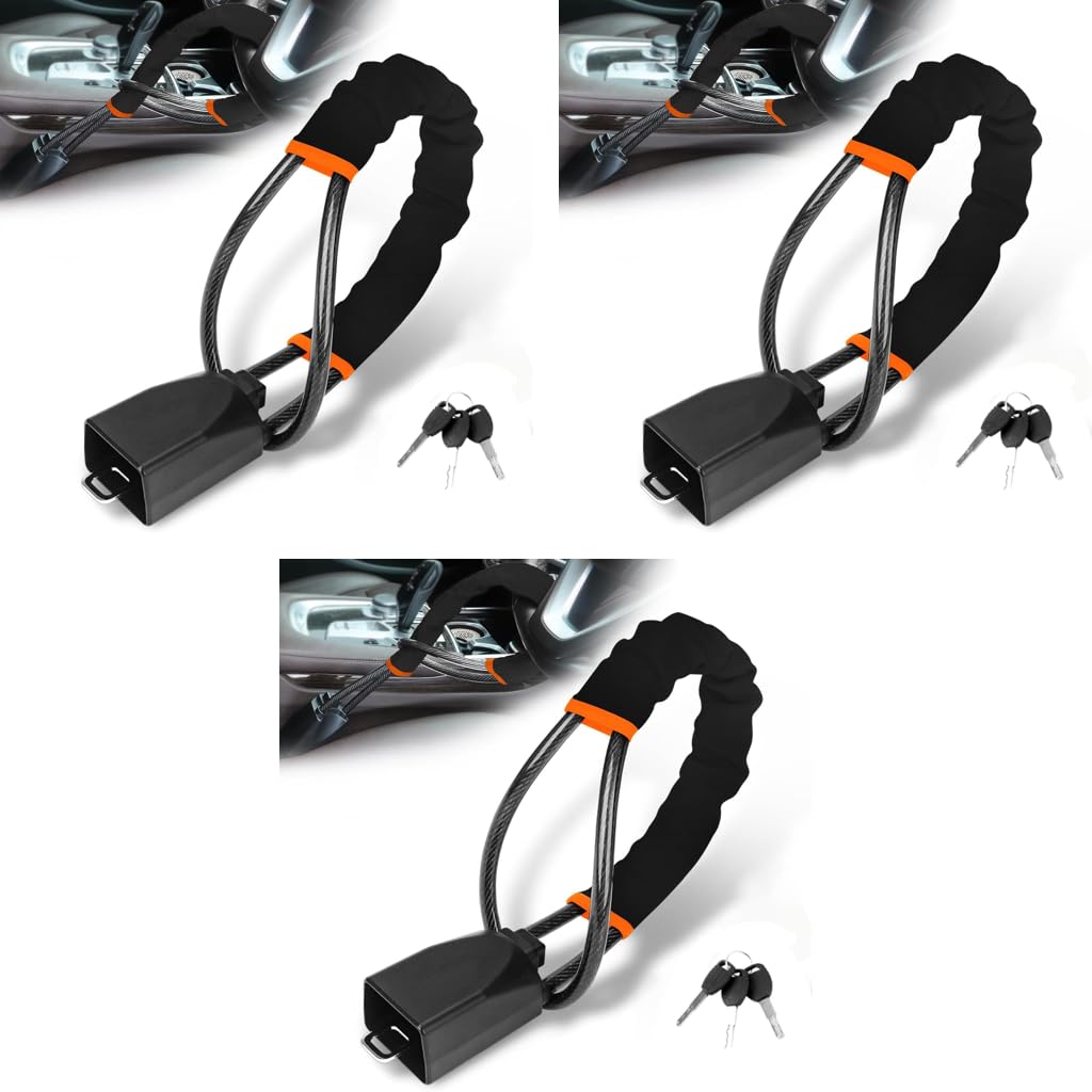 STHIRA Car Steering Wheel Lock for Sedans SUVs and Trucks with Steel Chain Alloy Core | Includes 3 Keys