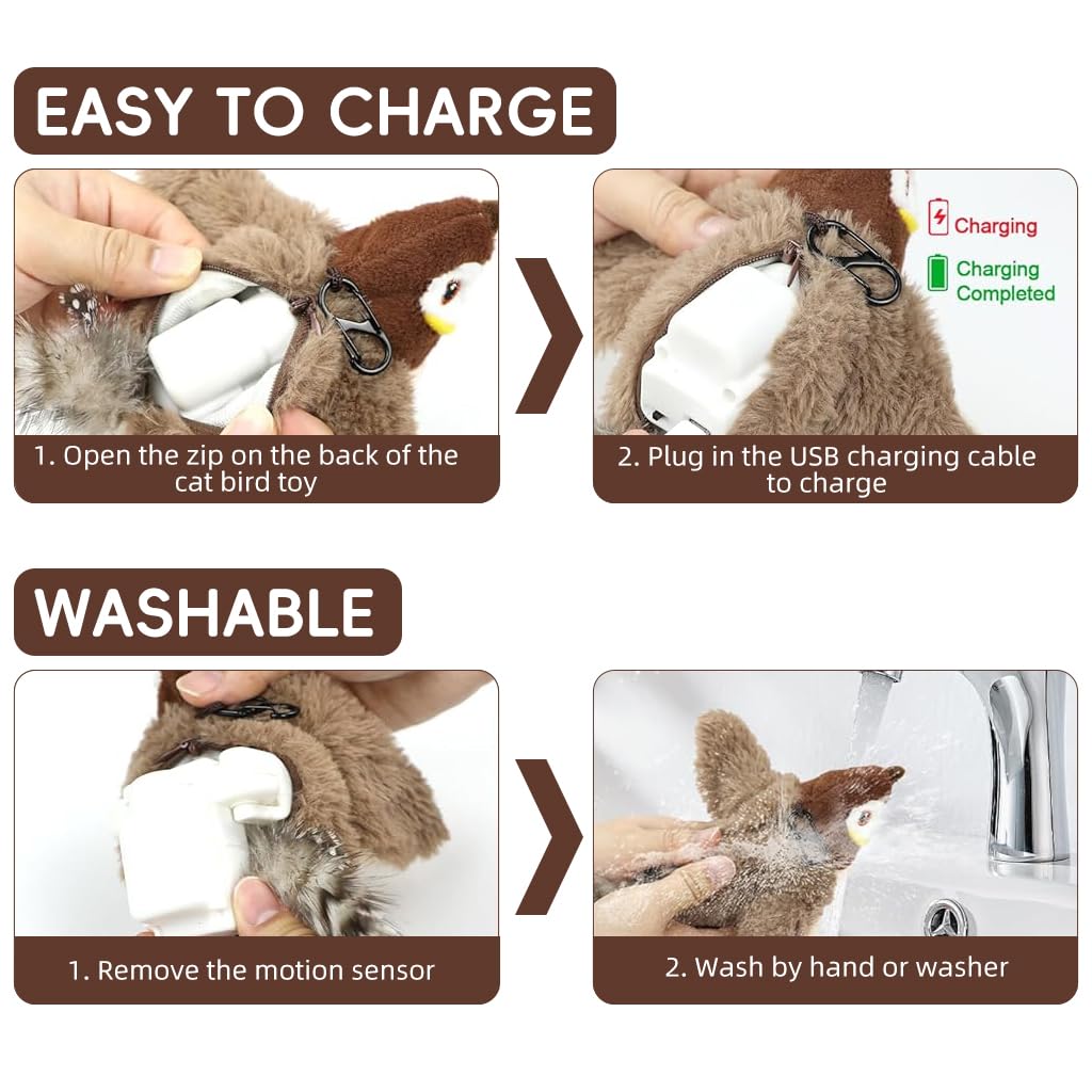 Qpets Cat Toy for Playtime with 3 Mode Electric Flapping Wings and Soft Plush Design