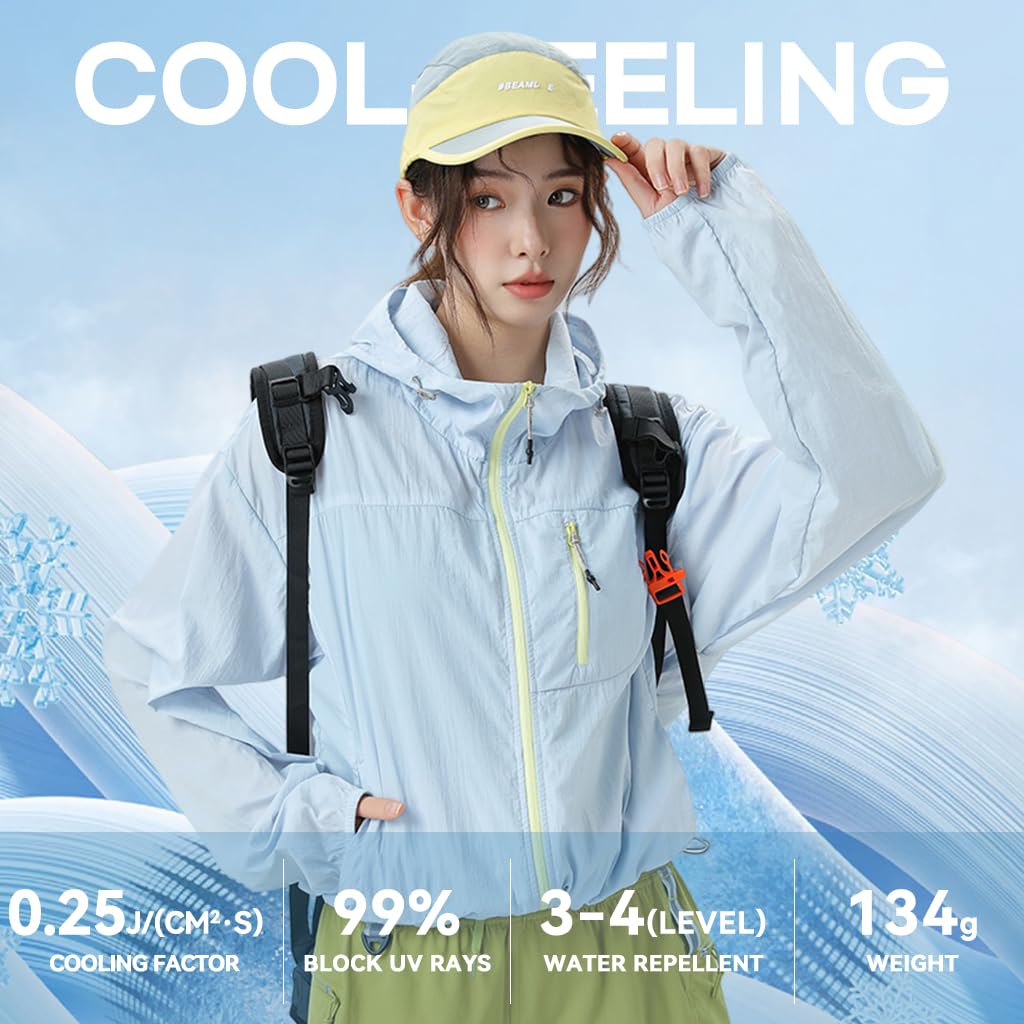 Zibuyu Womens UPF 50 Sun Protection Jacket for Hiking and Travel featuring Back Air Vent and Quick Dry Nylon | Light Blue UV Coat