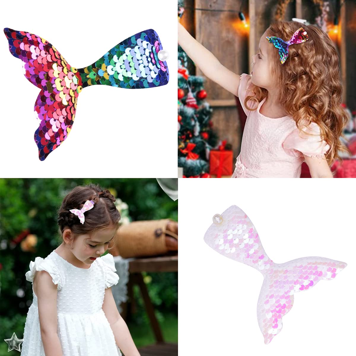 PALAY Mermaid Hair Clip Set for Girls with 8 Color Sequin & Pearl Hairpins | Party Accessory