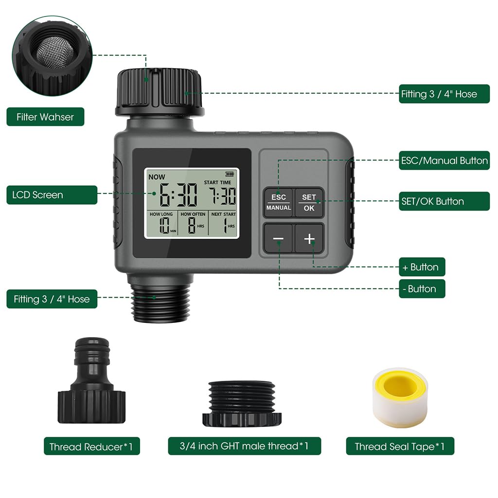 HASTHIP Automatic Water Timer for Garden Faucet with LCD Display and Manual Mode | 2 PCS UV‑Resistant ABS Smart Irrigation System