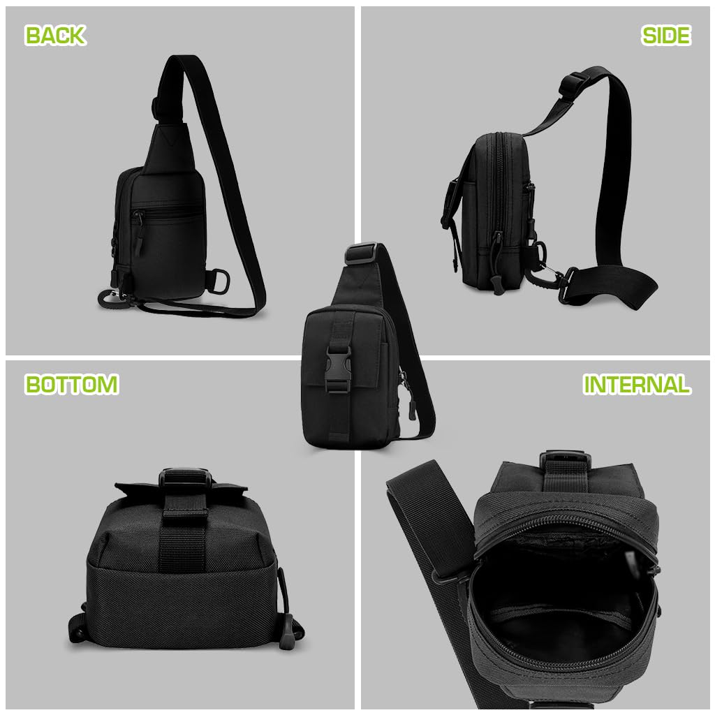 GUSTAVE Small Sling Bag for Travel and Hiking with Multi Layered Pockets and Waterproof Nylon | Black Crossbody for Men