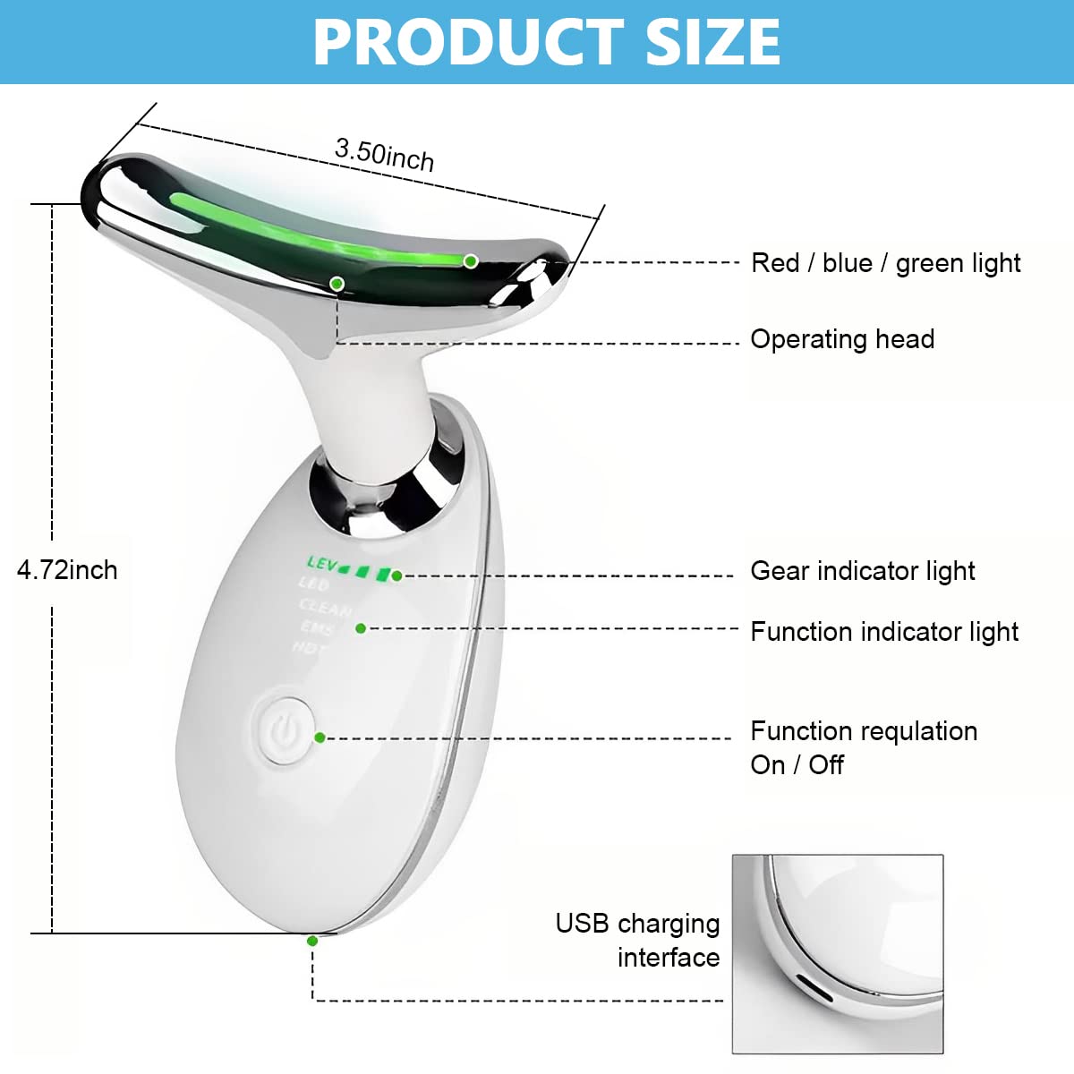 HANNEA Face Massager for Wrinkle Reduction with EMS Microcurrent & 3 Light Modes | USB Rechargeable 500mAh Neck Tightening Device