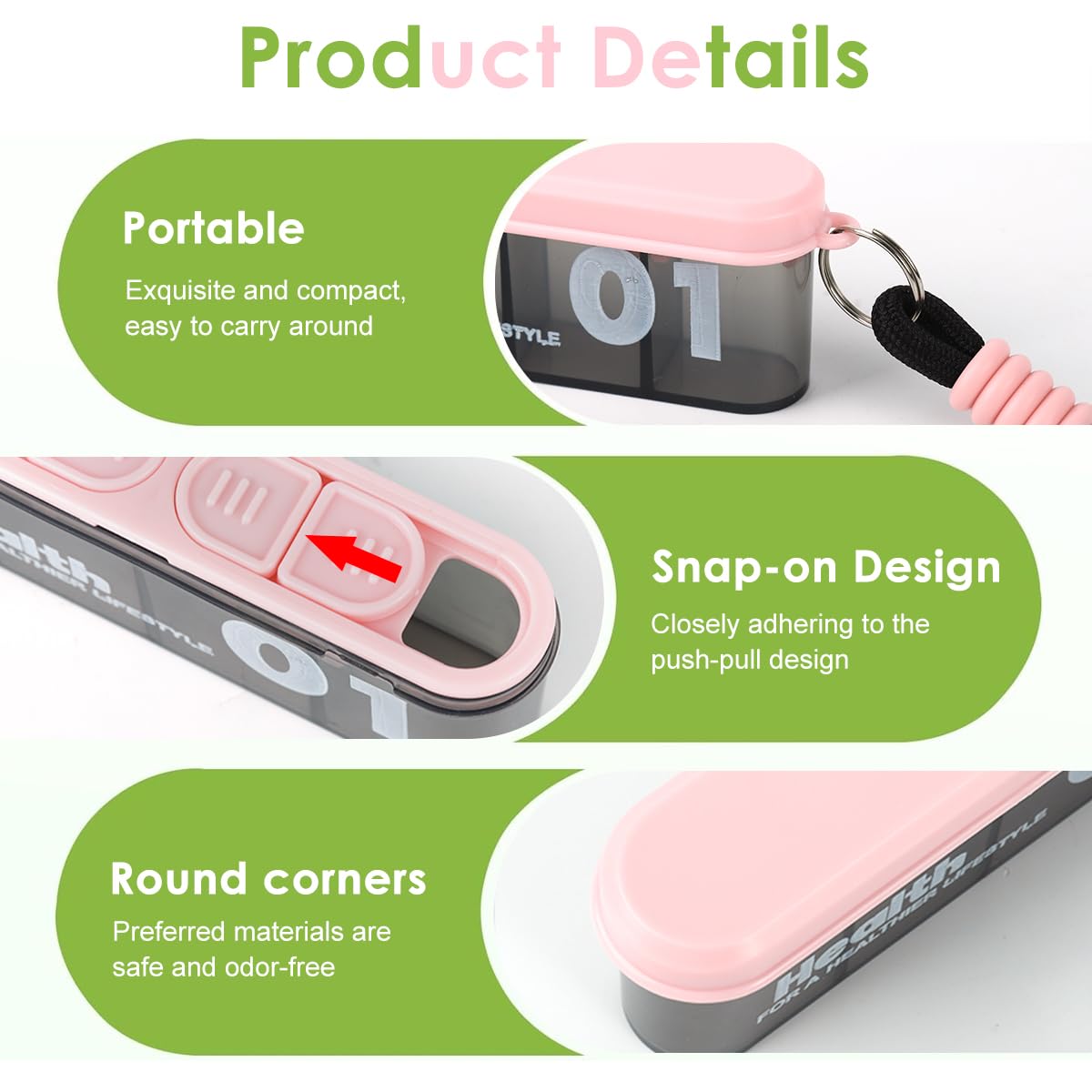 HANNEA Pill Dispenser 3PCS for Travel with 4 Compartments and Moisture-Proof Seal | BPA-Free Organizer Box