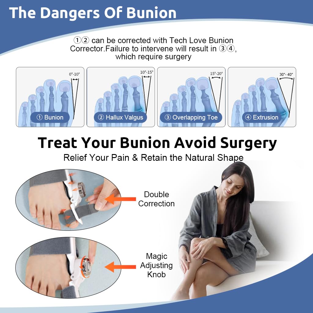 HANNEA Bunion Corrector for Toe Alignment with 4 Angle Adjustable Knob | 2 PCS Orthopedic Splint