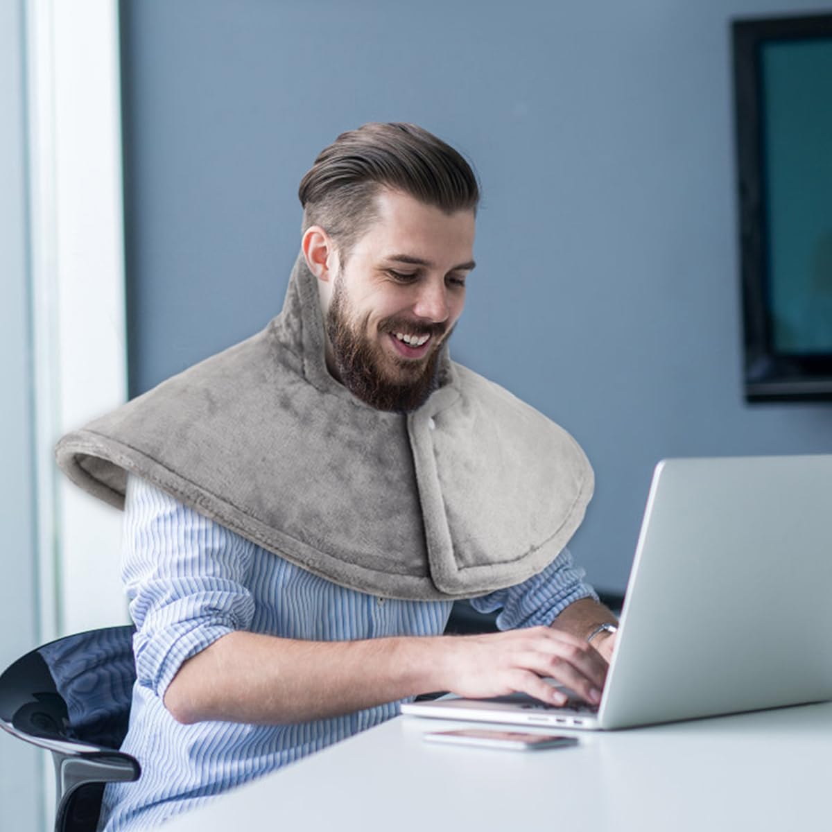 HANNEA Heating Pad for Shoulder Neck and Back Pain Relief with 9 Heat Levels & 4 Timers | Soft Washable Plush Shawl