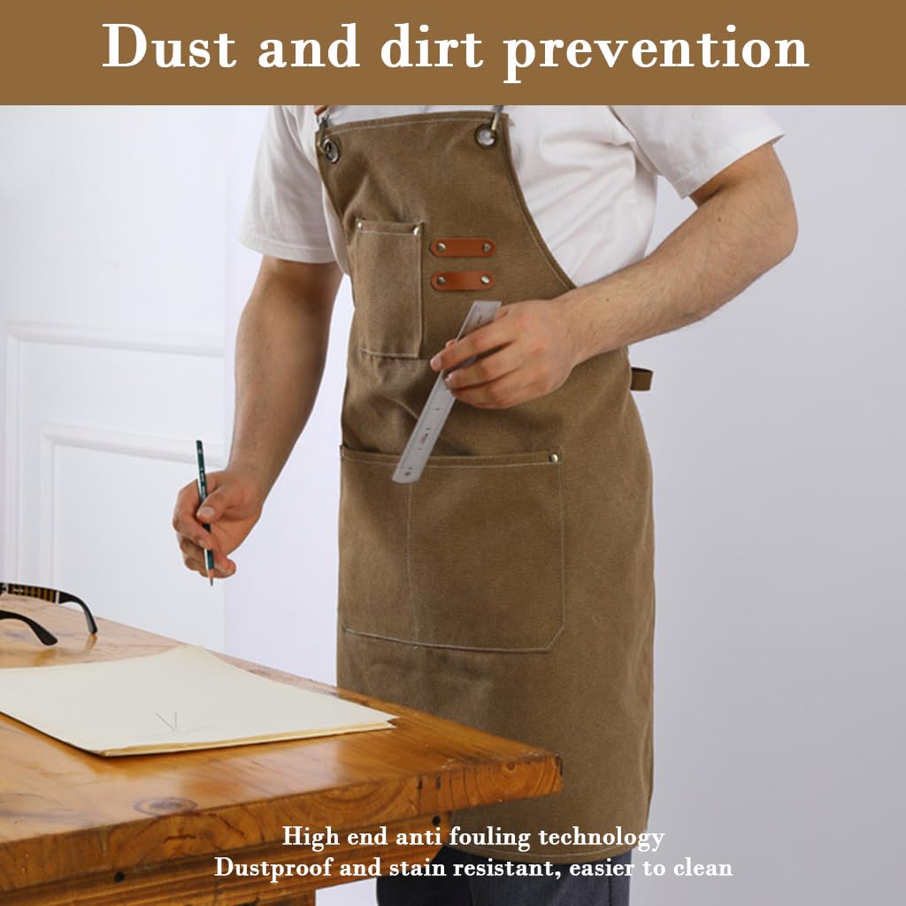 HASTHIP Working Apron for Kitchen and Workshop with Metal Eyelets and Front Pockets | Canvas Tie-Back Design