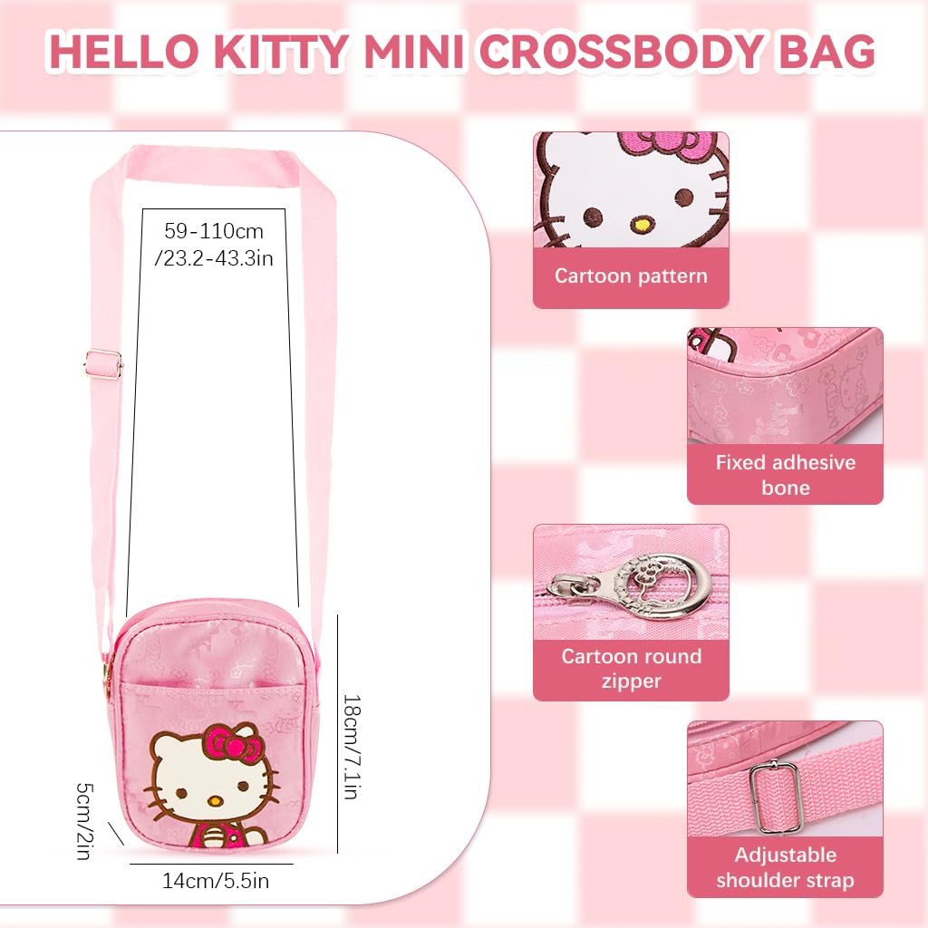 PATPAT® Hello Kitty Mini Crossbody Bag for Girls Phone Sling Bag Phone Pouch Kawaii Pink Kitty Print Crossbody Bag Birthday Gift for Girls Christmas Gift for Girls, 15x15cm