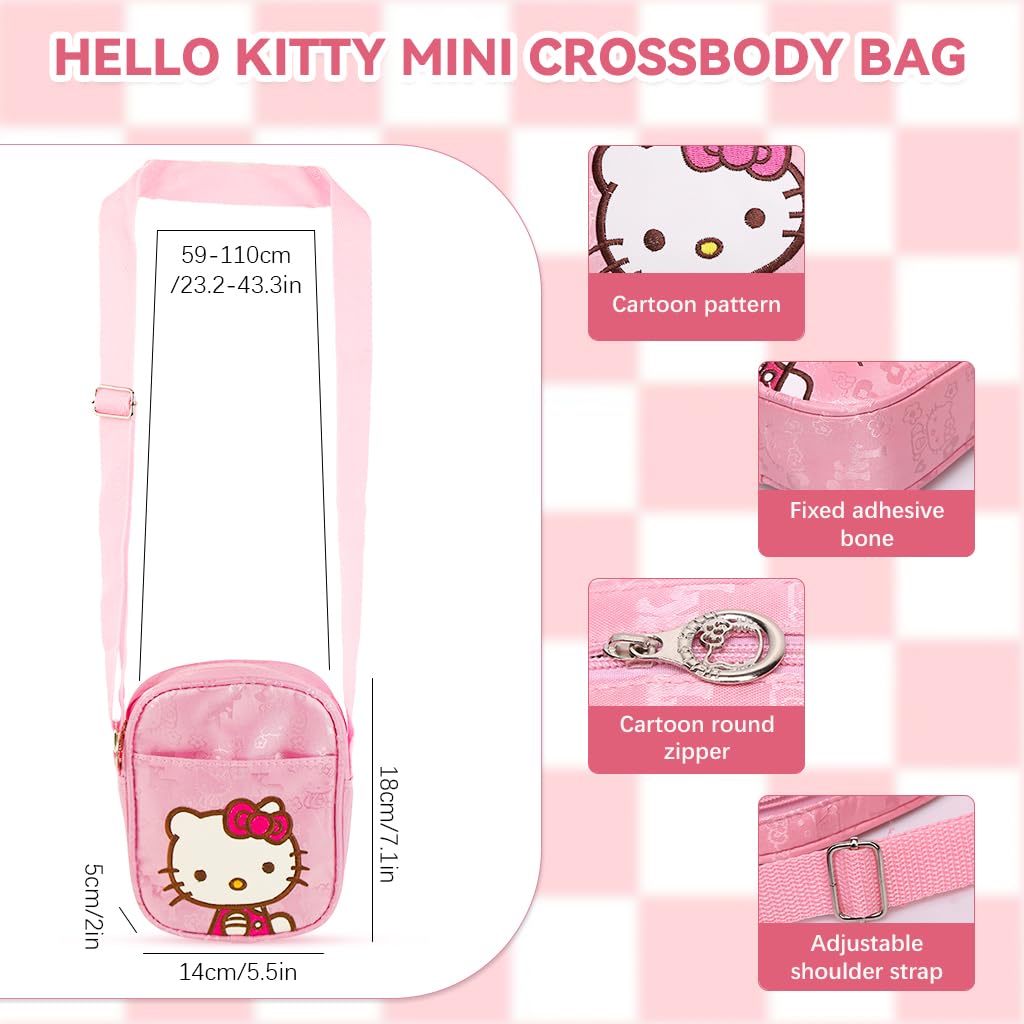 PATPAT Sling Bag for Girls featuring Hello Kitty Embossing and Dual Zipper 15x15cm | Oxford Fabric Crossbody Purse for Kids
