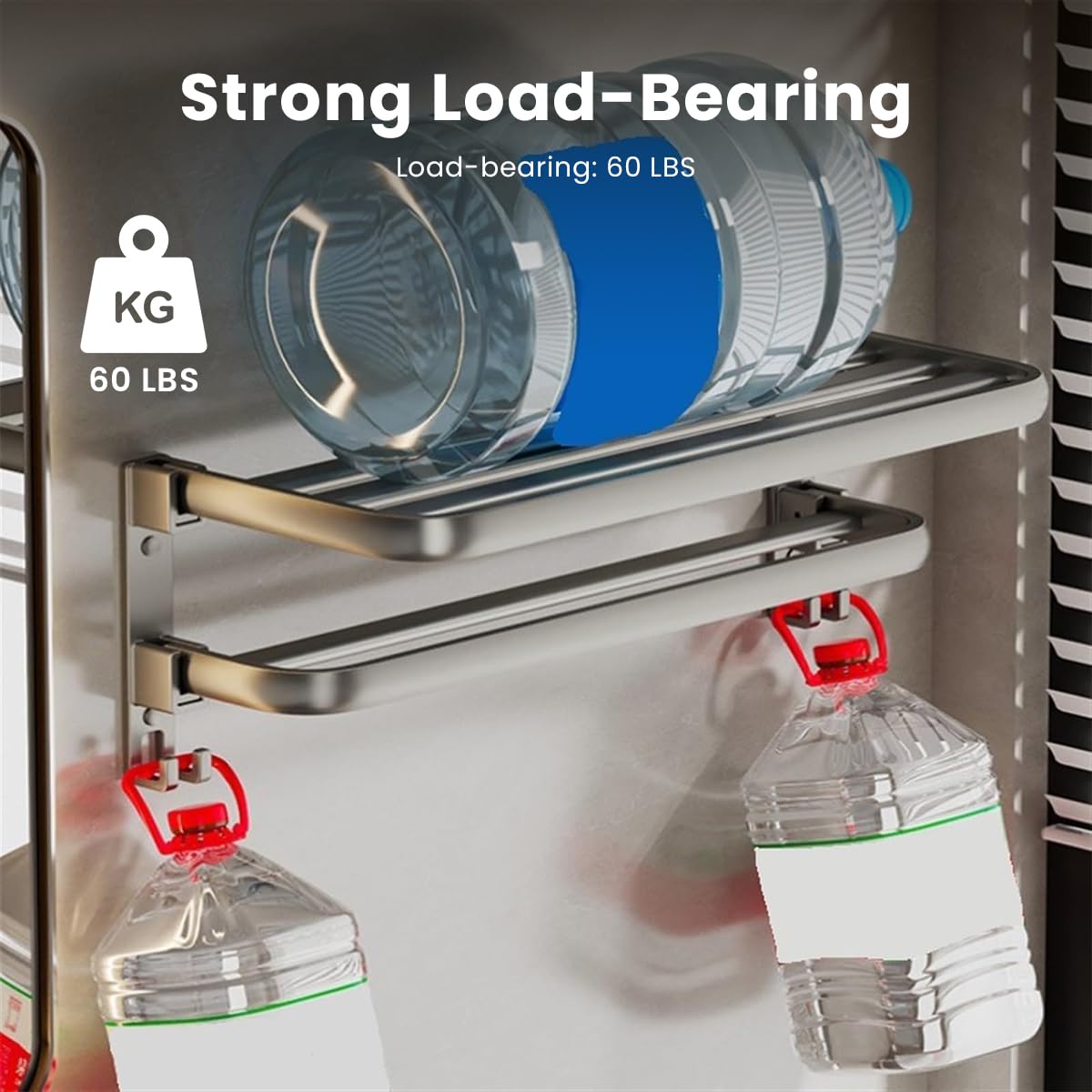 HASTHIP Aluminum Folding Towel Rack for Bathroom with Dual Layer 23.6 in Shelf | Matte Black Organizer