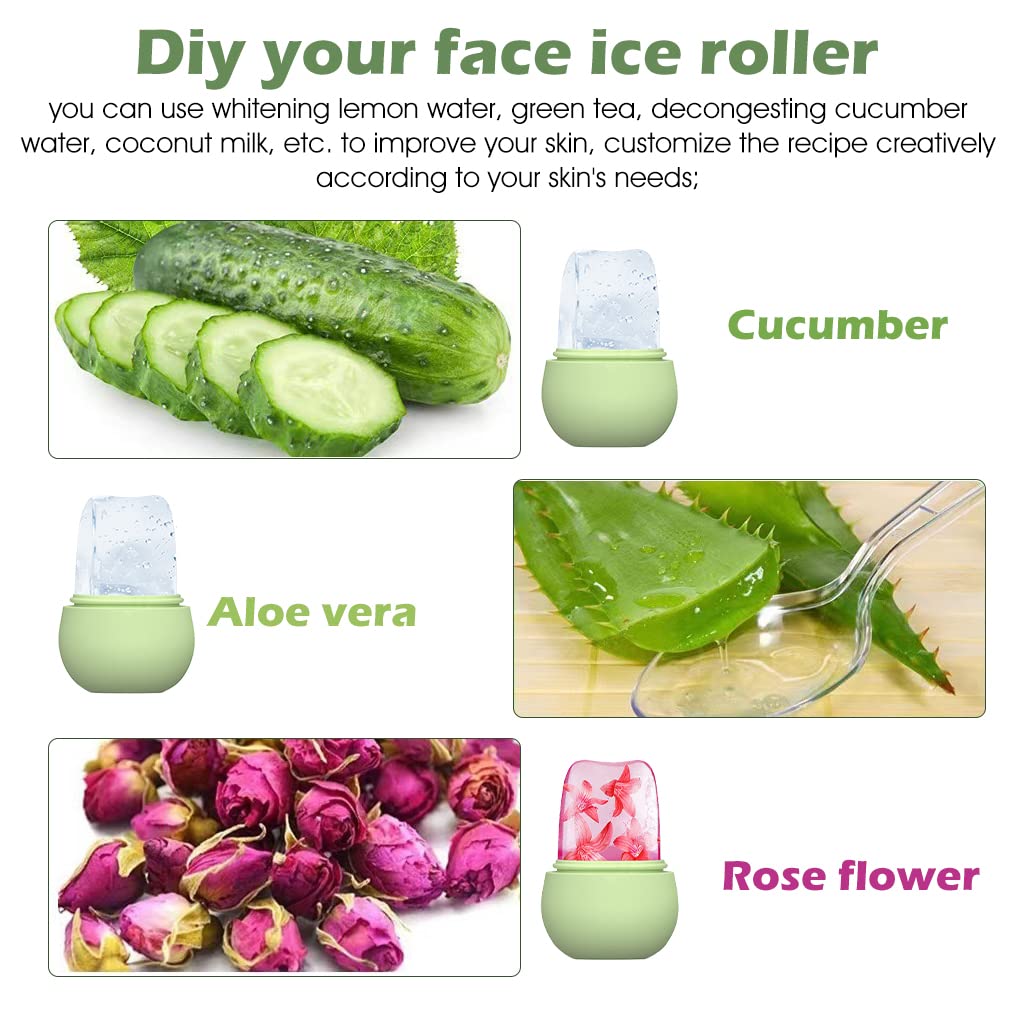 MAYCREATE® Ice Roller for Face Massage & Eye, Anti-Leak Silicone Ice Face Roller Ice Mould With Cleansing Brush, Ice Facial Roller for Eliminate Edema & Calm Skin, Shrink Pore, Women Skin Care (Green)