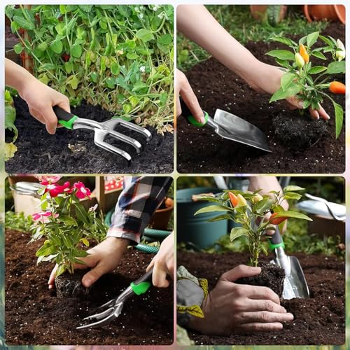 HASTHIP 8 Pcs Gardening Tools Set - Aluminum Alloy Steel - Garden Planting Tools - Gardening Tools Kit For Home Garden - Gardening Tools Kit Set - With Tote Tool Bag - Suitable For Garden Patio