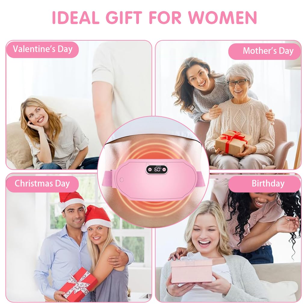 HANNEA Electric Cordless Heating Pad for Period Pain with 3 Heat Levels and 3 Vibration Modes | Portable Rechargeable Belt for Women