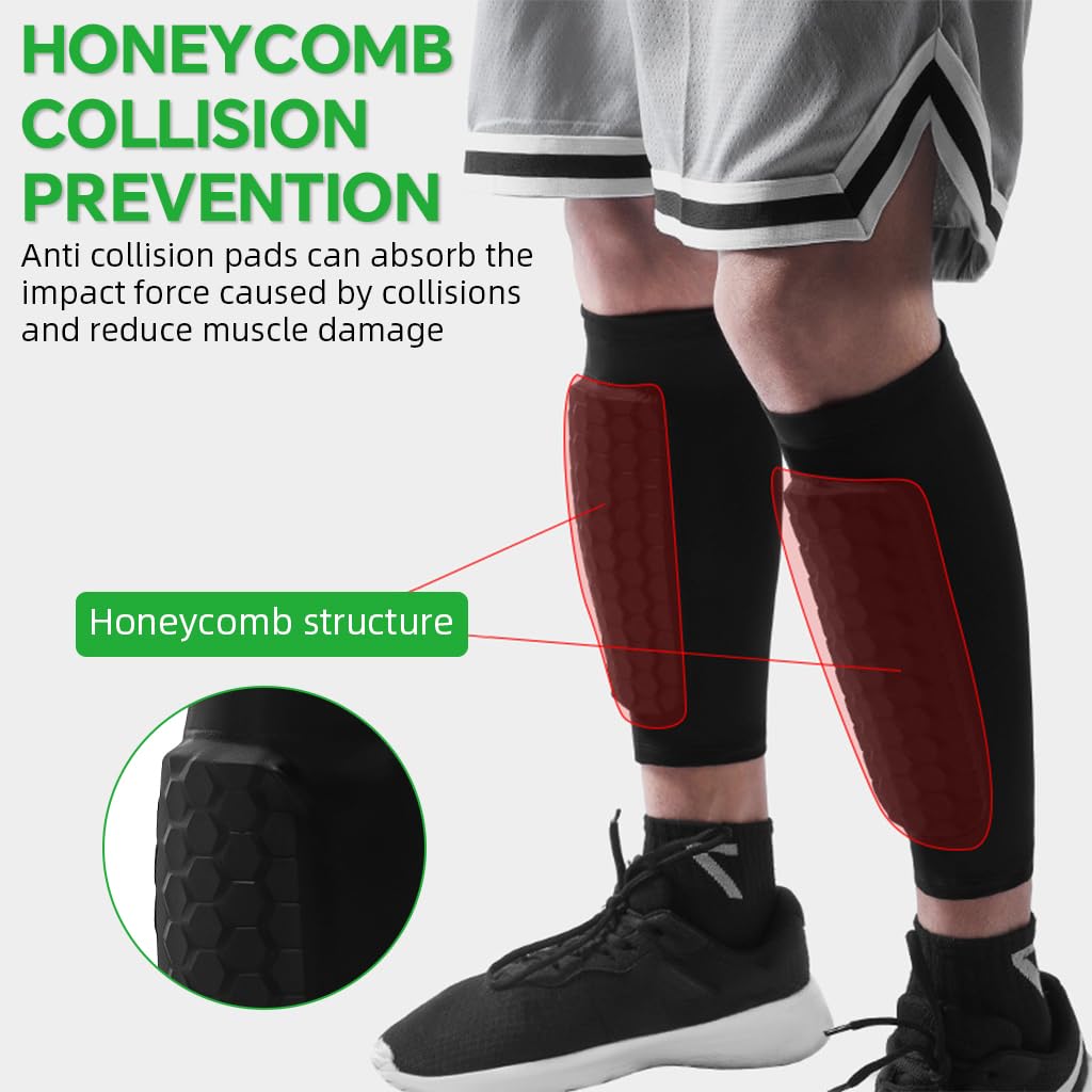 Proberos Soccer Shin Guards with EVA Cushioning and Silicone Anti Slip Strips for Adults | Stretchy Lycra One Piece Design Size M