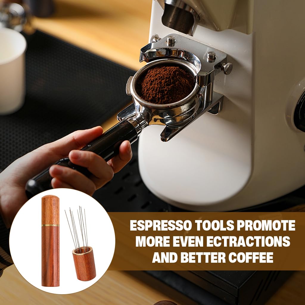 Supvox Espresso Coffee Stirrer Pin Tamper for Uniform Grounds with 8-Pin 0.4mm Steel Needles & Wooden Handle