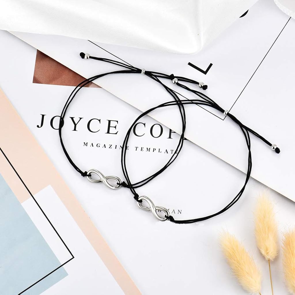 Zibuyu Couple Bracelet Set for Love and Friendship with Infinity Symbol & Morse Code | 4PC Adjustable Stainless Steel Gift for Women and Men