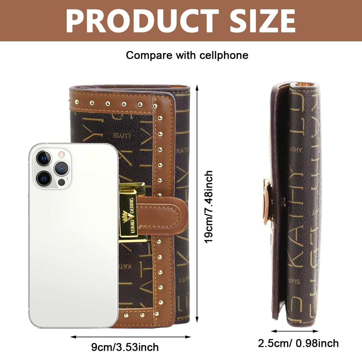 Venzina Women Wallet featuring Bifold Design with Golden Buckle and Black PU Leather Style