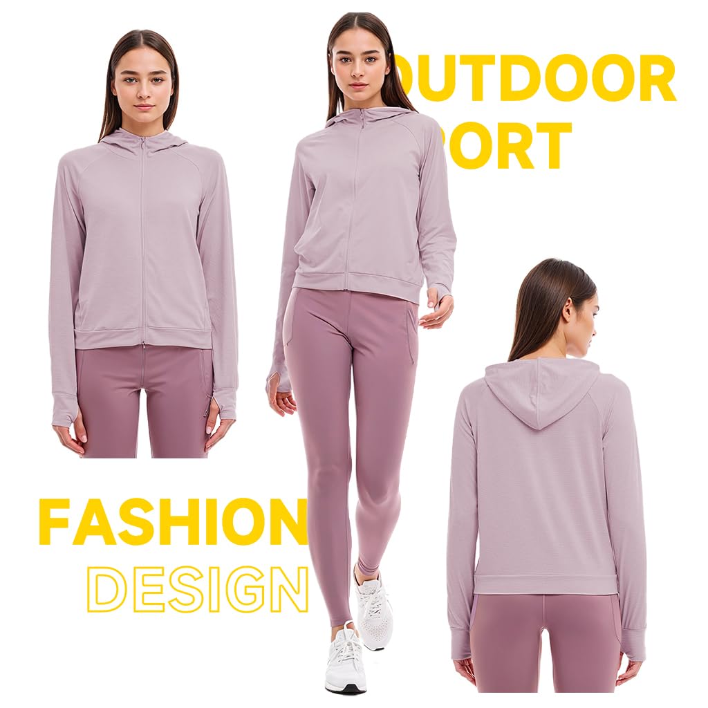 SANNIDHI Womens Sun Protection Jacket for Outdoor Hiking with Hood and Thumbholes | UPF 50 Plus Quick‑Dry Cooling Fabric 3 PCS Pink