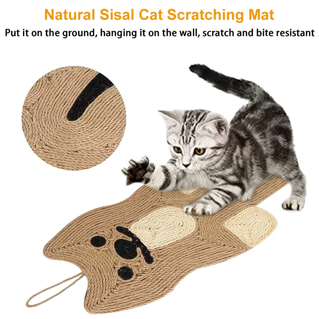 Qpets® Creative Cat Scratcher Mat,21.3''*9'',Natural Sisal Cat Scratch Mat,Non-Slip Cat Scratching Mat,Cats Floor Scratching Pad,No More Scratches on Sofa